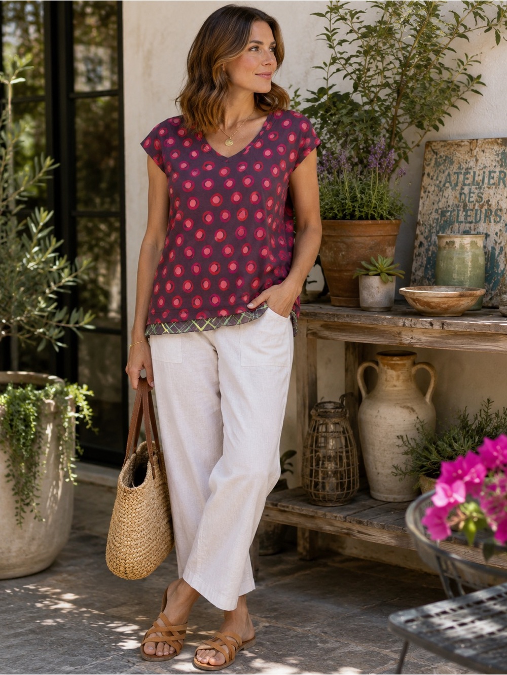Sandwich_ Printed V-Neck Layered Hem Tee | Size L
